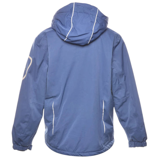 Blue jacket with a hood on a white background