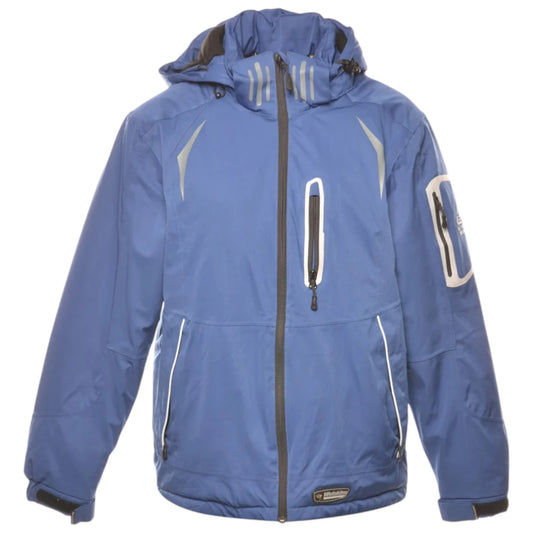 Blue jacket with gray accents on a white background