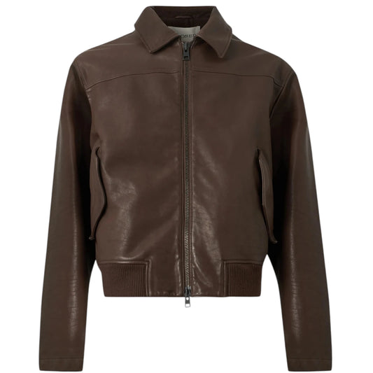 Brown leather jacket on a white background