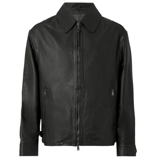 Black leather jacket on a white background