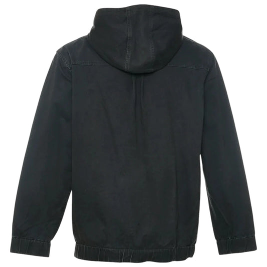 Black hooded jacket on a white background