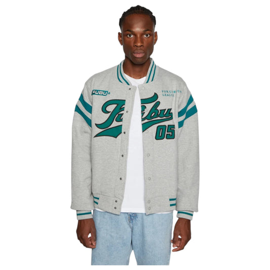 Varsity College Jacket Unisex - Bomber Jacket - Heather Grey/Green