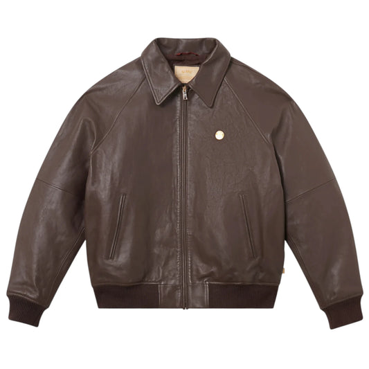 Brown leather jacket on a white background