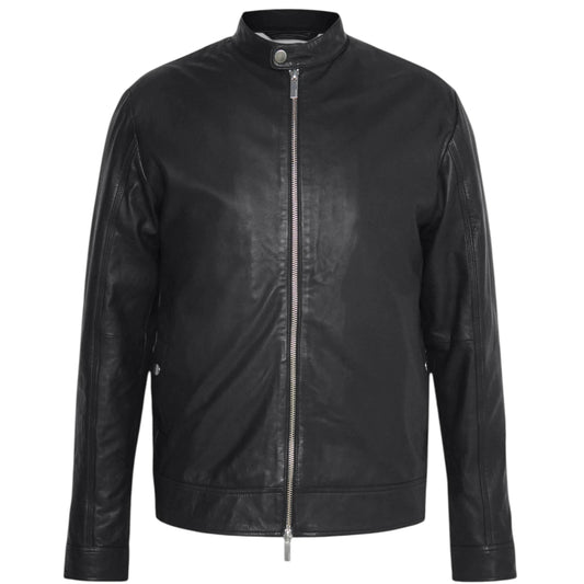 Black leather jacket on a white background